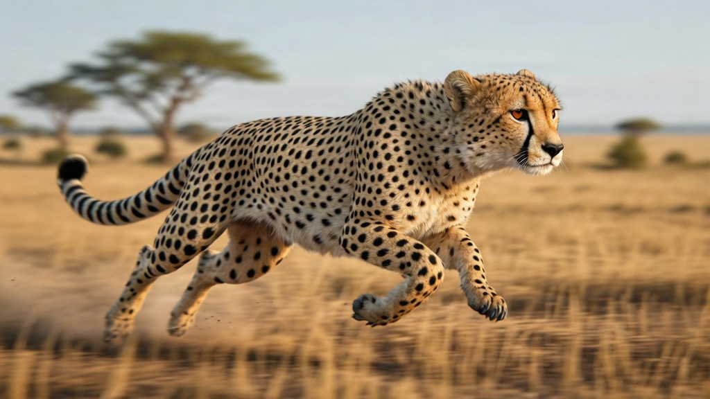 A cheetah running across the plains during a hunt.